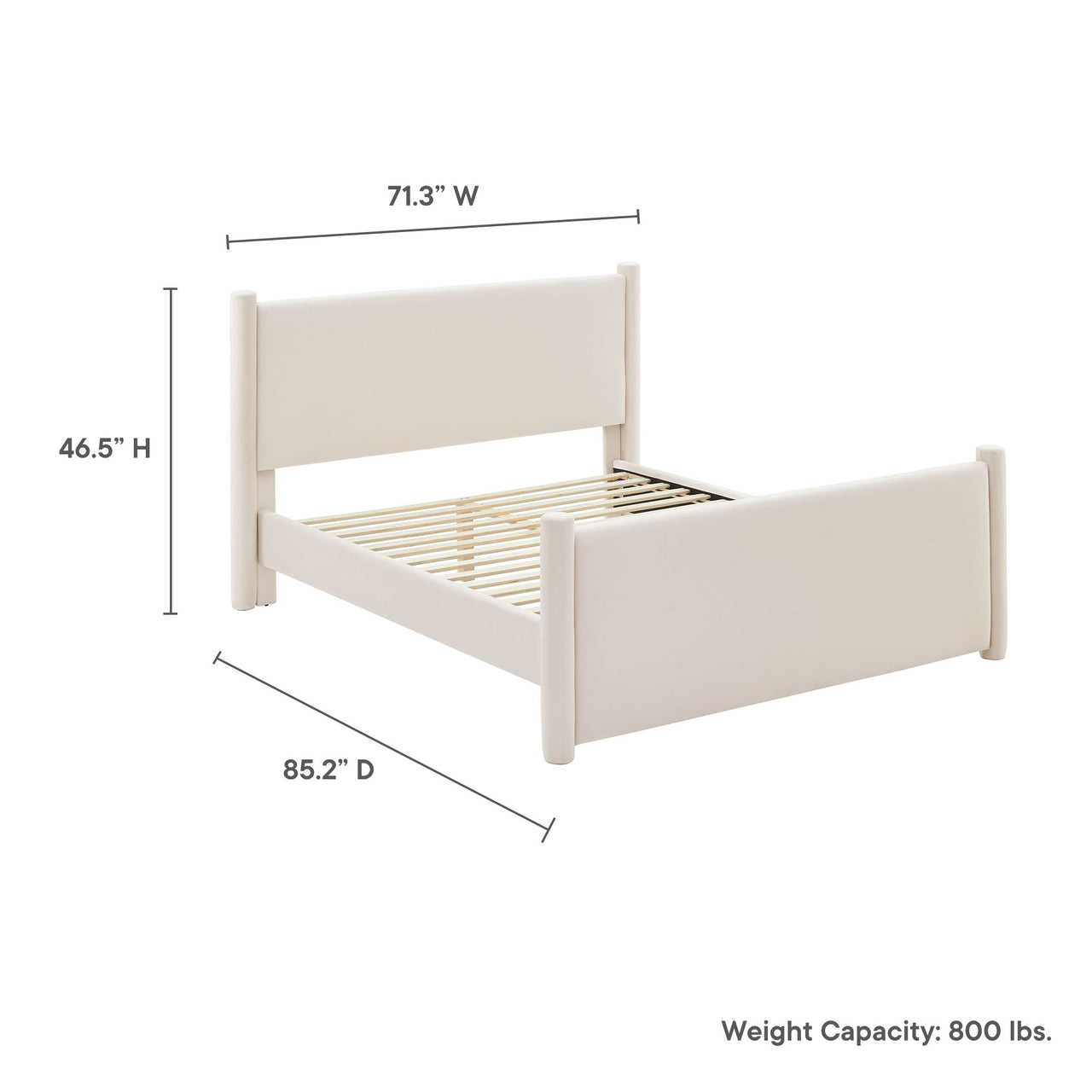 Rafael Upholstered Velvet Queen Platform Bed, Chalk