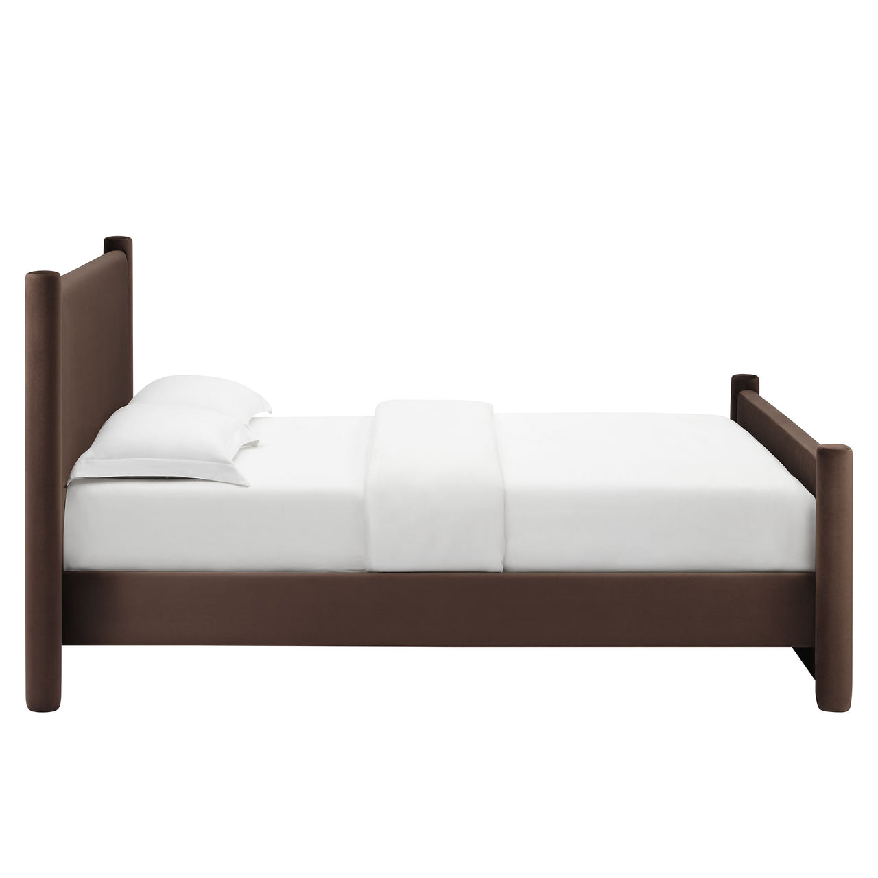 Rafael Upholstered Velvet Queen Platform Bed, Chocolate Brown
