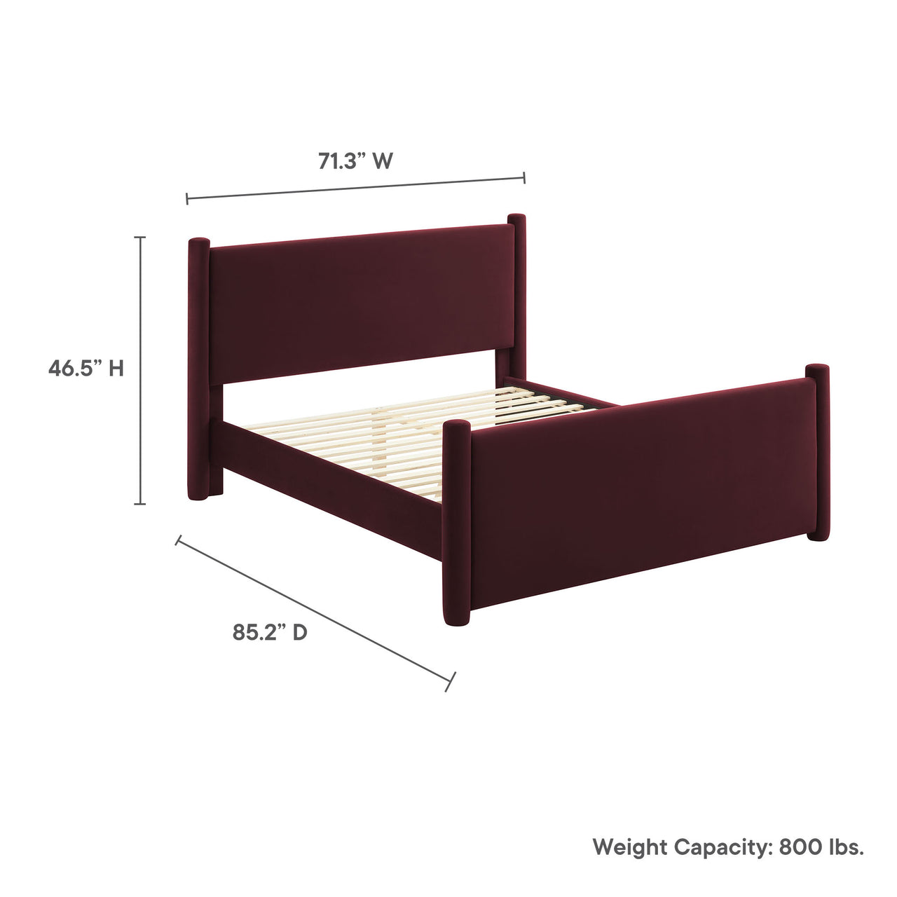 Rafael Upholstered Velvet Queen Platform Bed, Wine