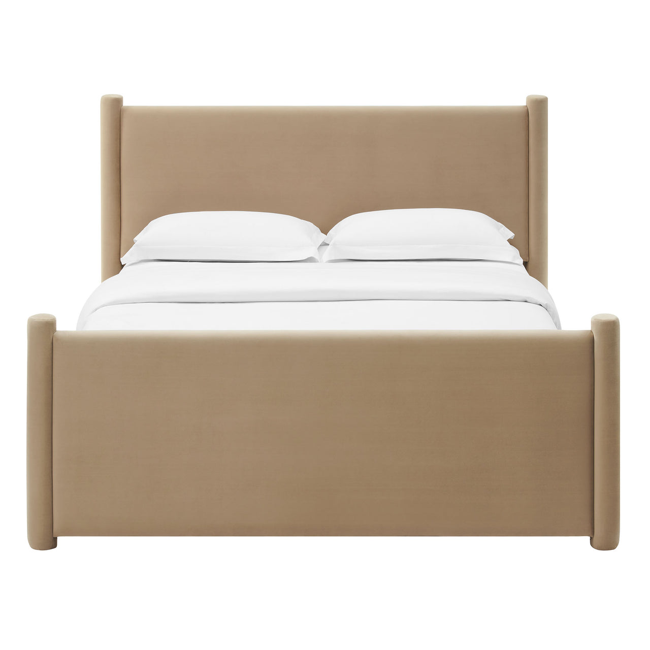Rafael Upholstered Velvet Queen Platform Bed, Taupe
