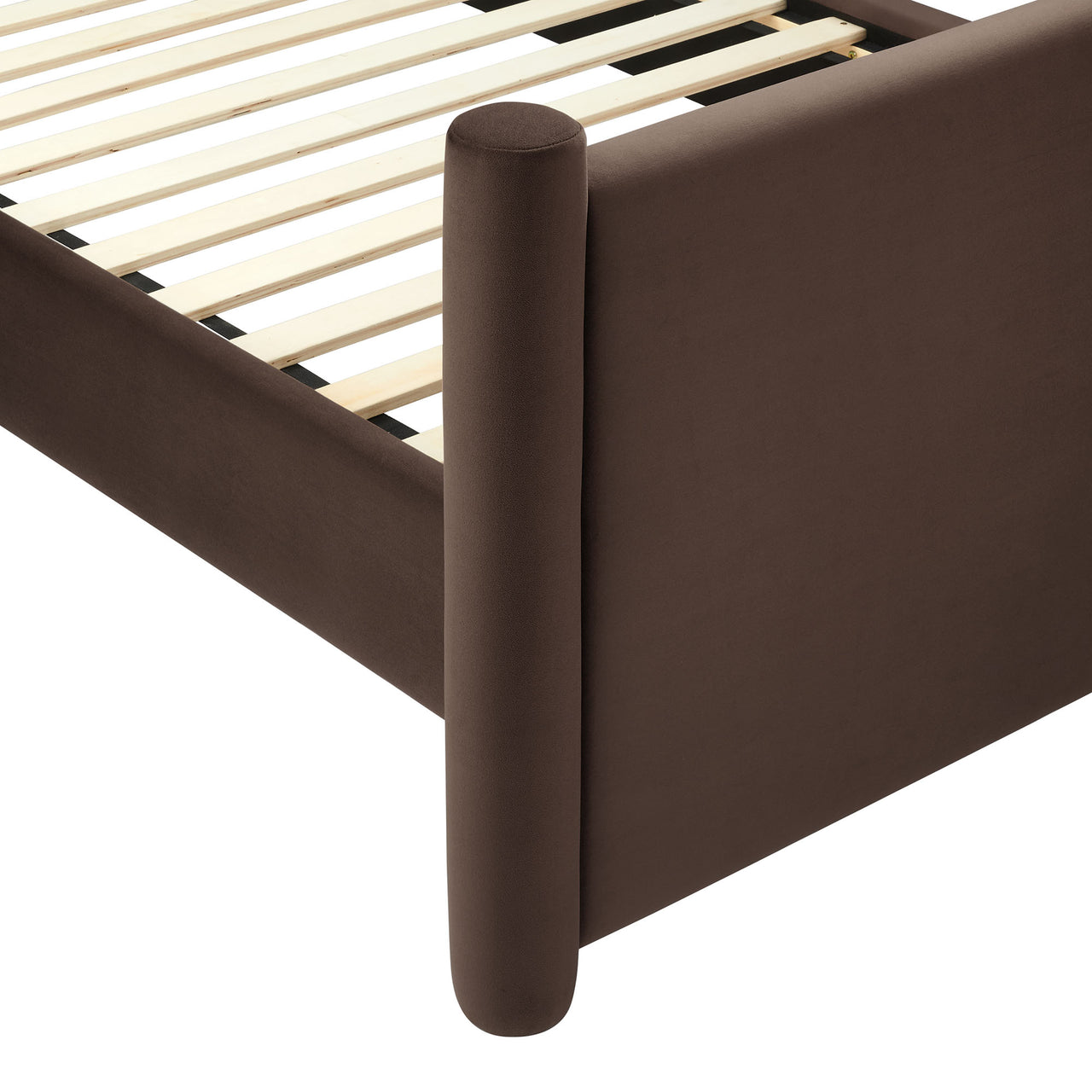 Rafael Upholstered Velvet King Platform Bed, Chocolate Brown