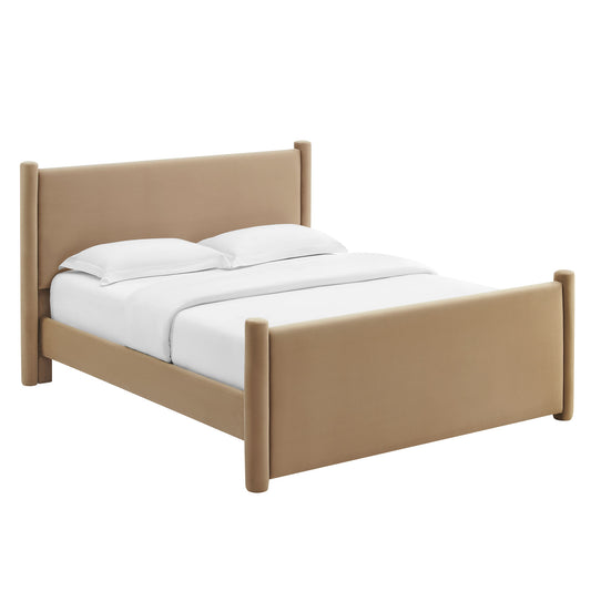 Rafael Upholstered Velvet King Platform Bed, Taupe