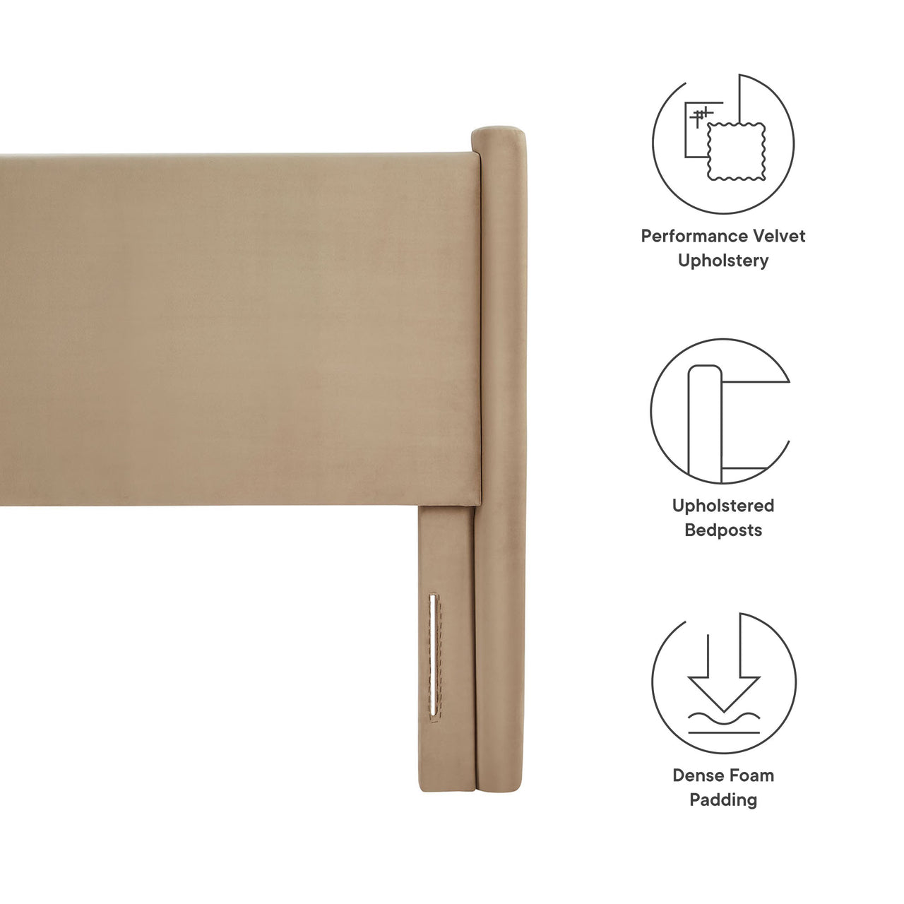 Rafael Upholstered Velvet Full Headboard, Taupe