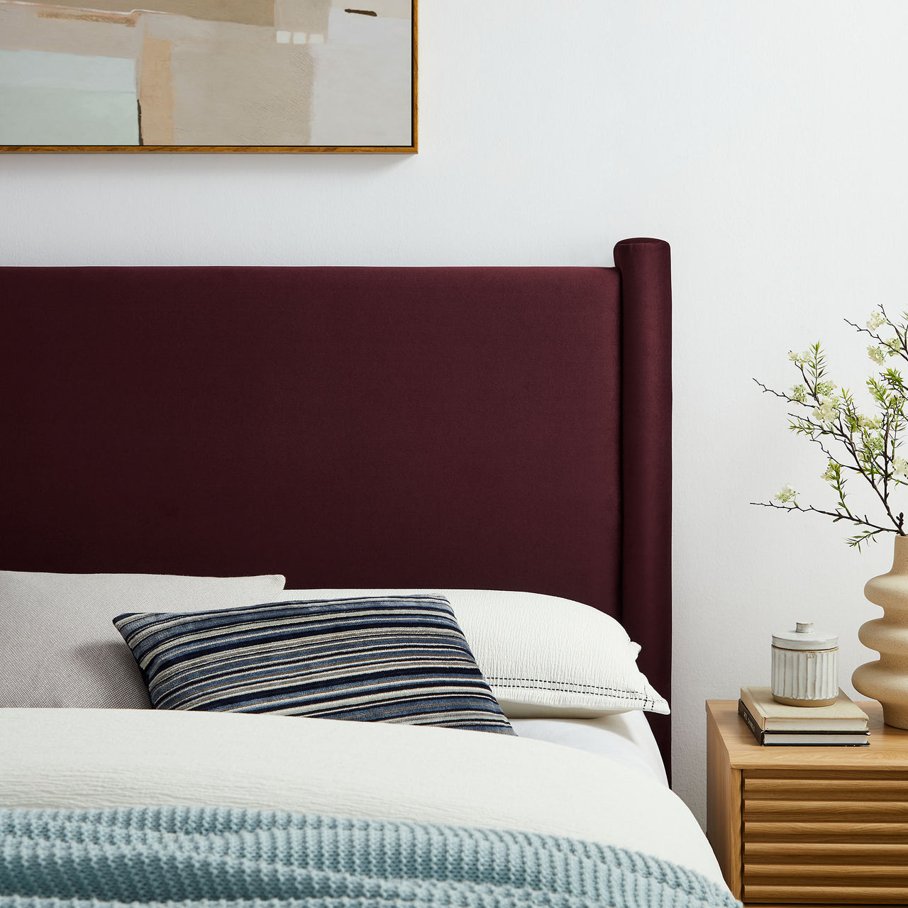 Rafael Upholstered Velvet King Headboard, Wine