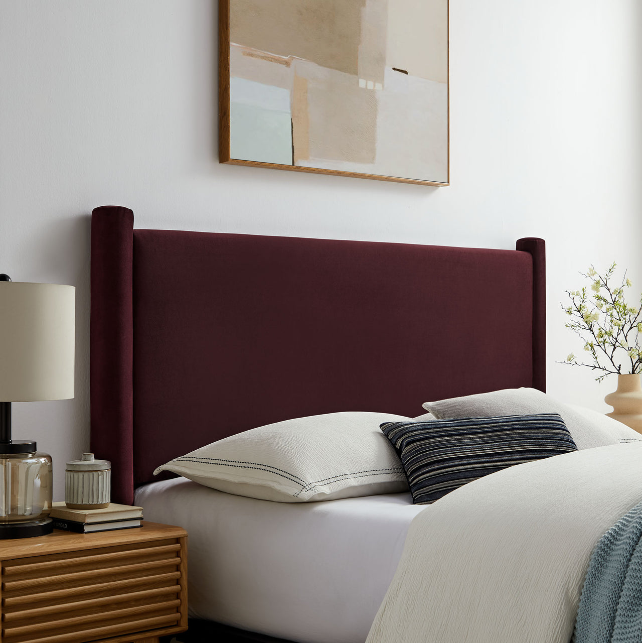 Rafael Upholstered Velvet King Headboard, Wine