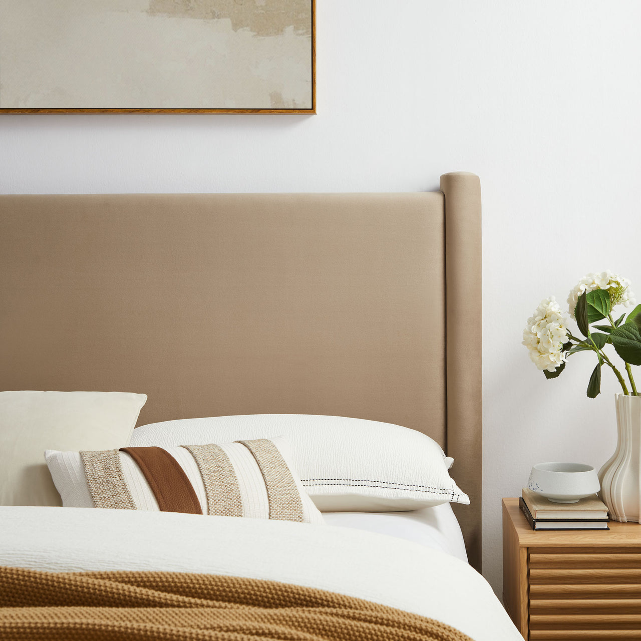 Rafael Upholstered Velvet King Headboard, Taupe