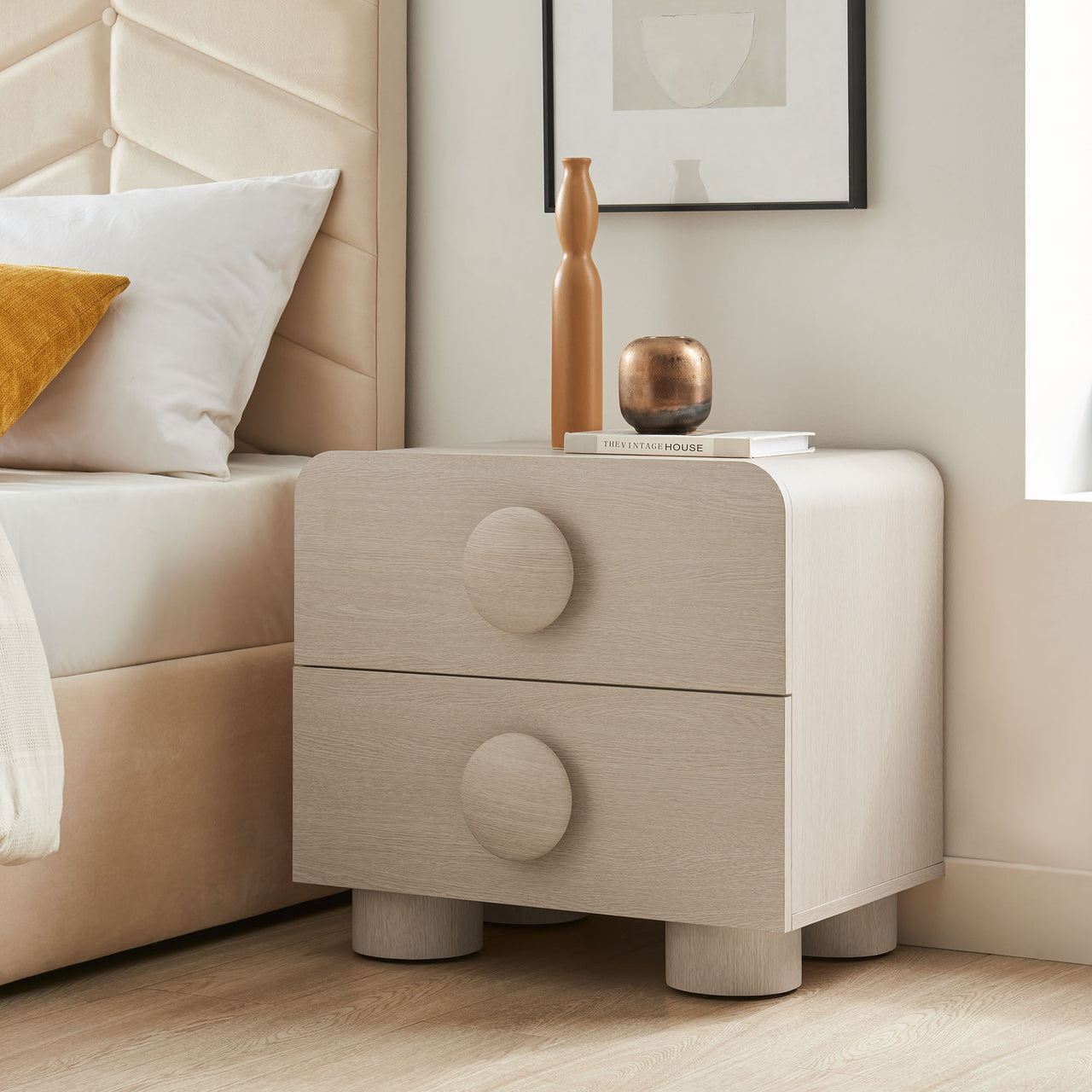 Button Nightstand, Cream