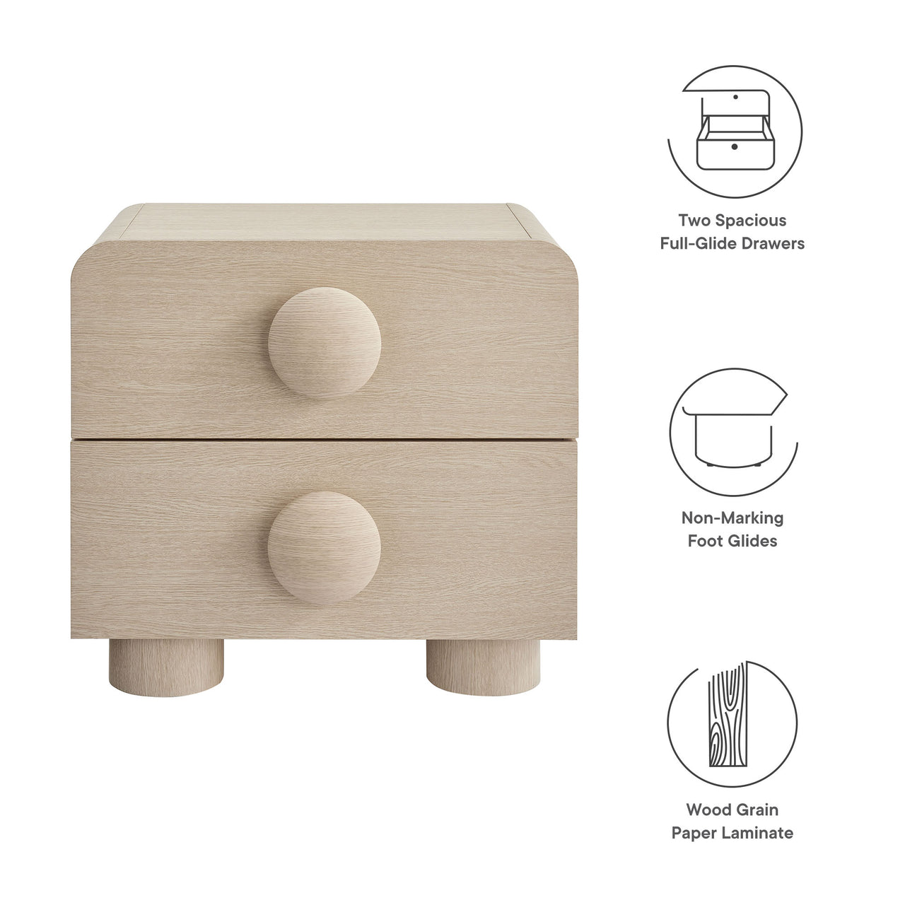 Button Nightstand, Cream