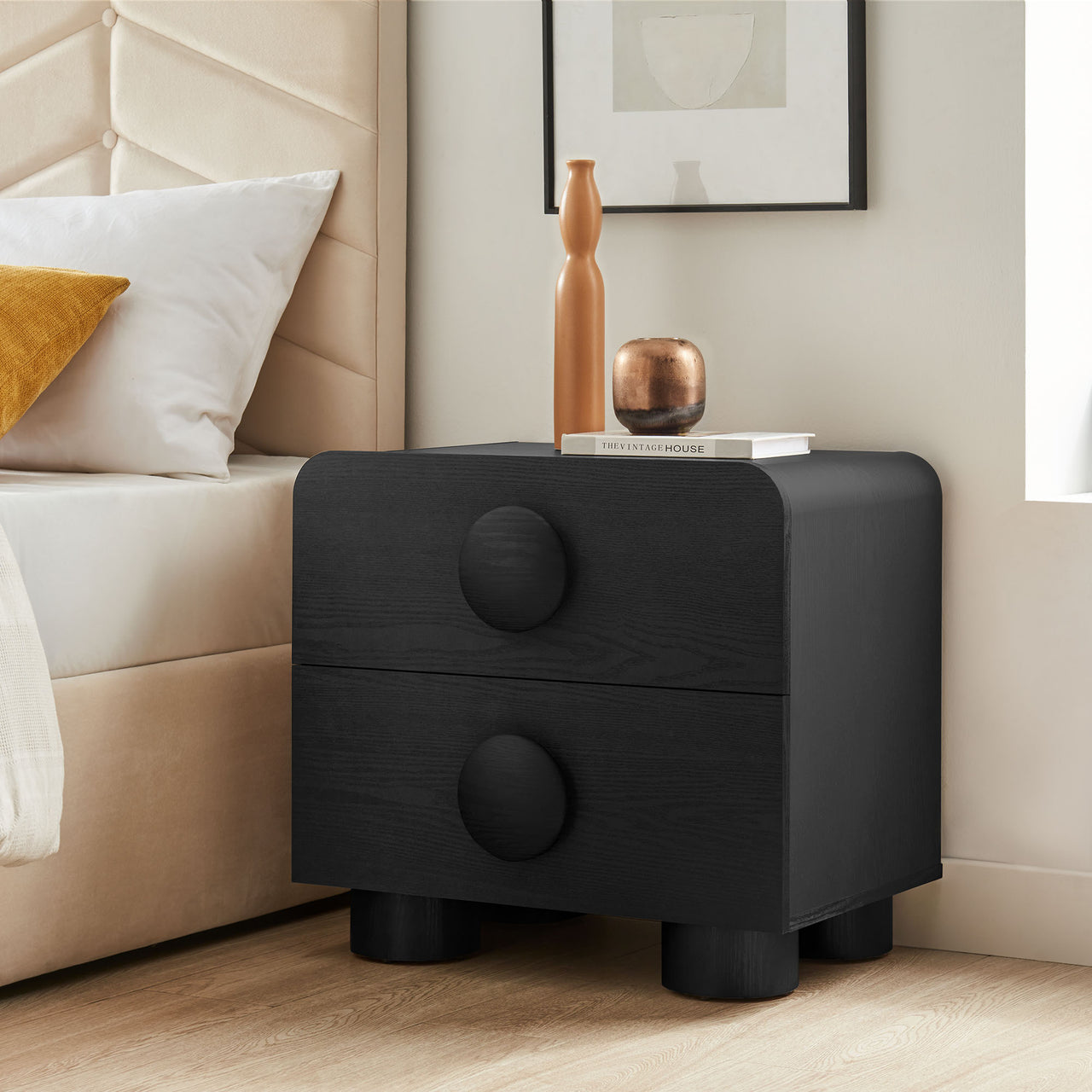 Button Nightstand, Black