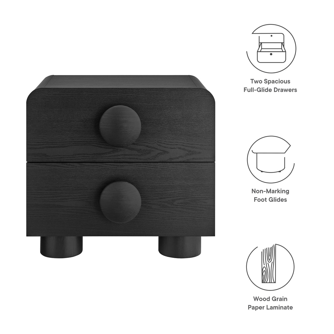 Button Nightstand, Black