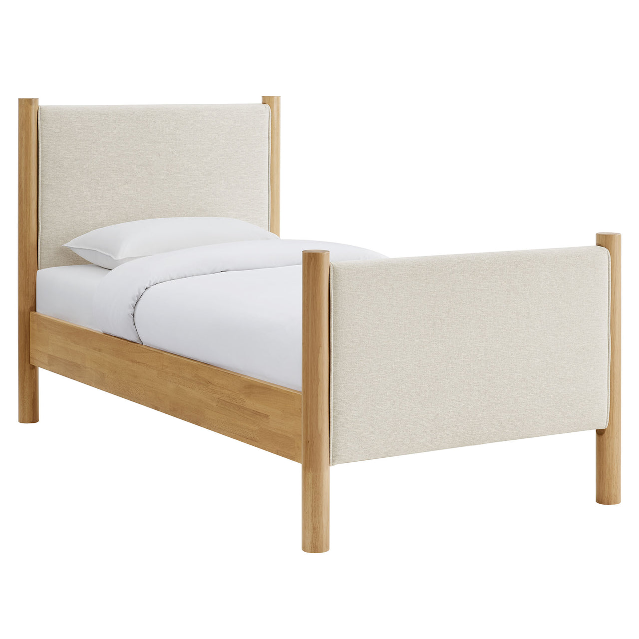 Maple Twin Upholstered Fabric Platform Bed, Ivory & Oak