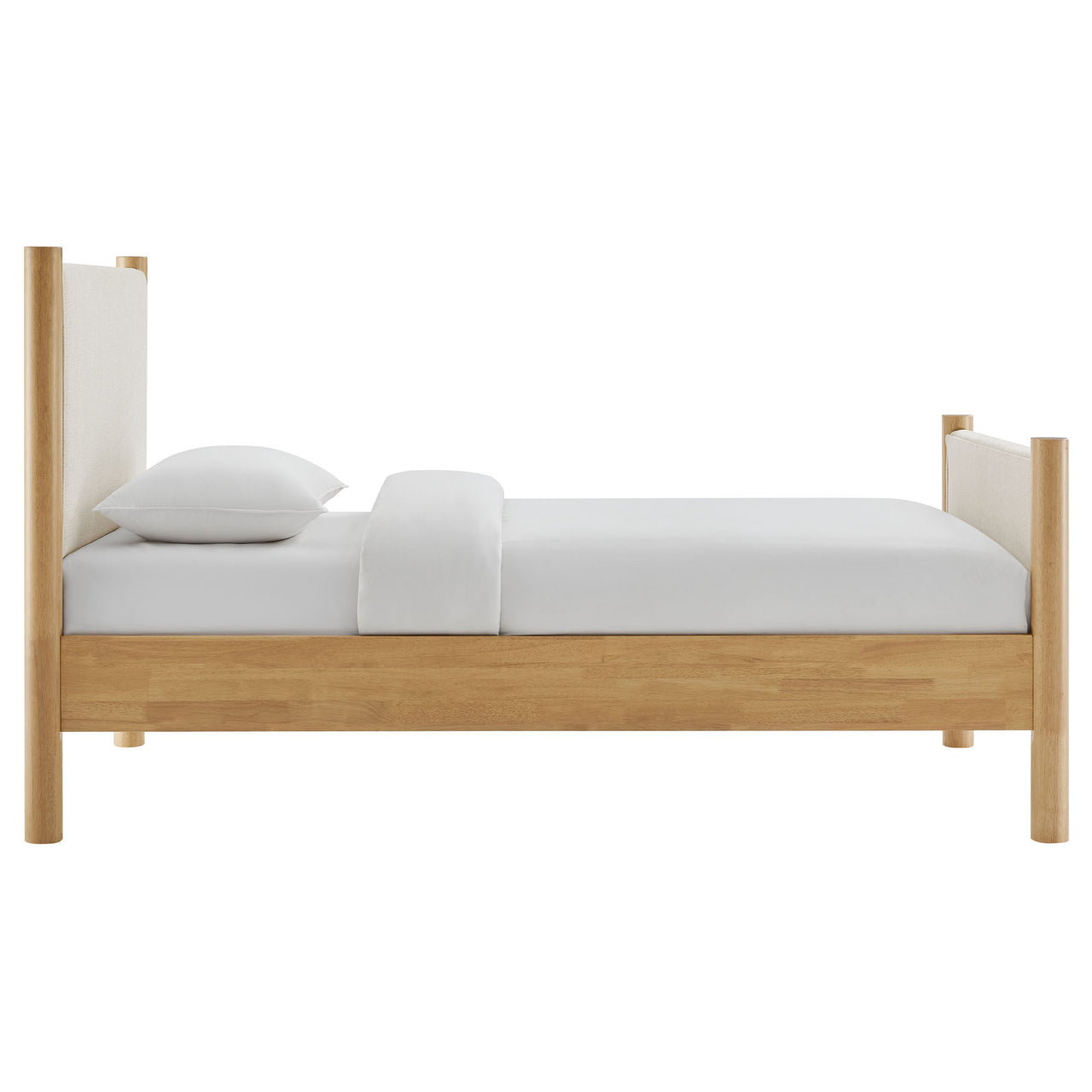 Maple Twin Upholstered Fabric Platform Bed, Ivory & Oak