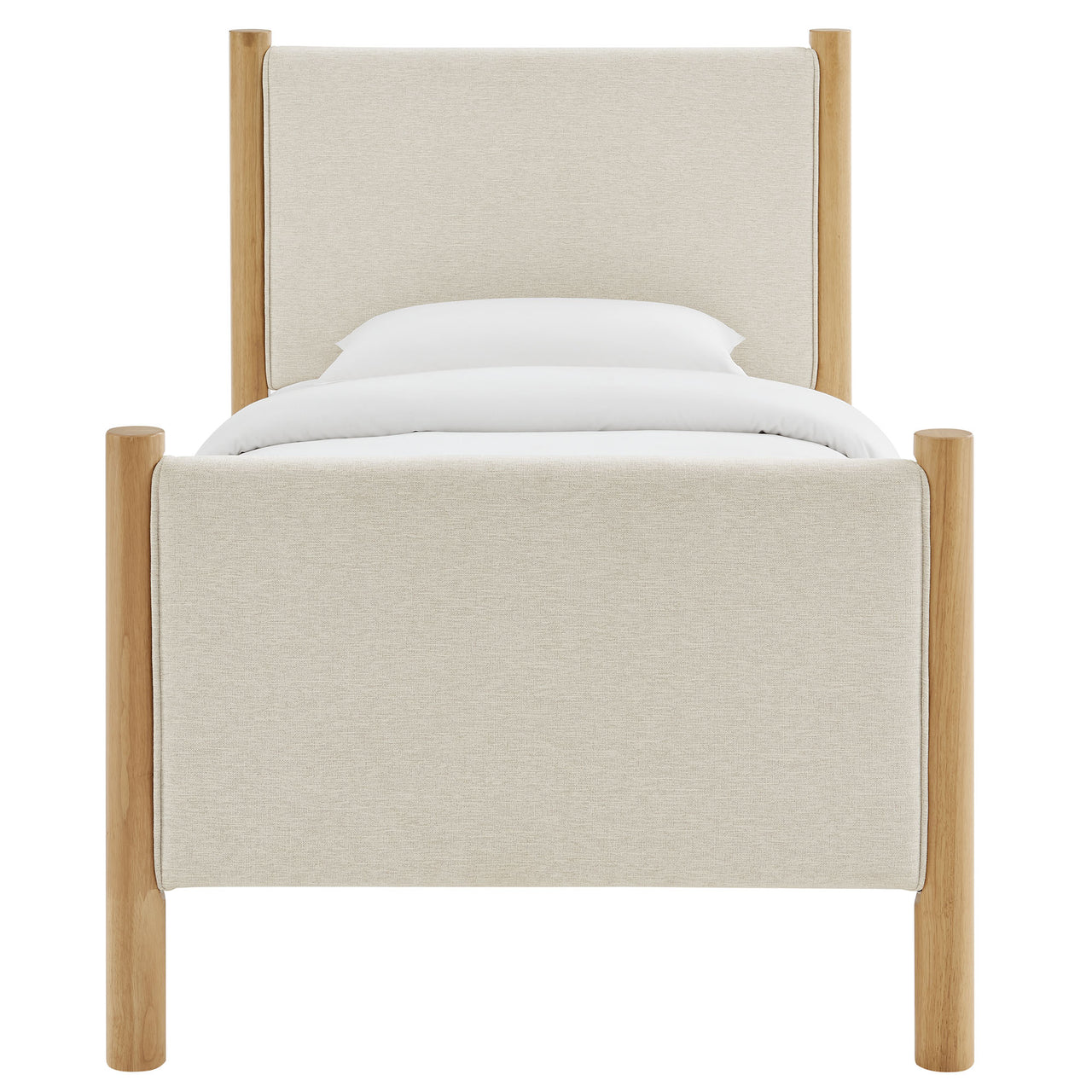 Maple Twin Upholstered Fabric Platform Bed, Ivory & Oak