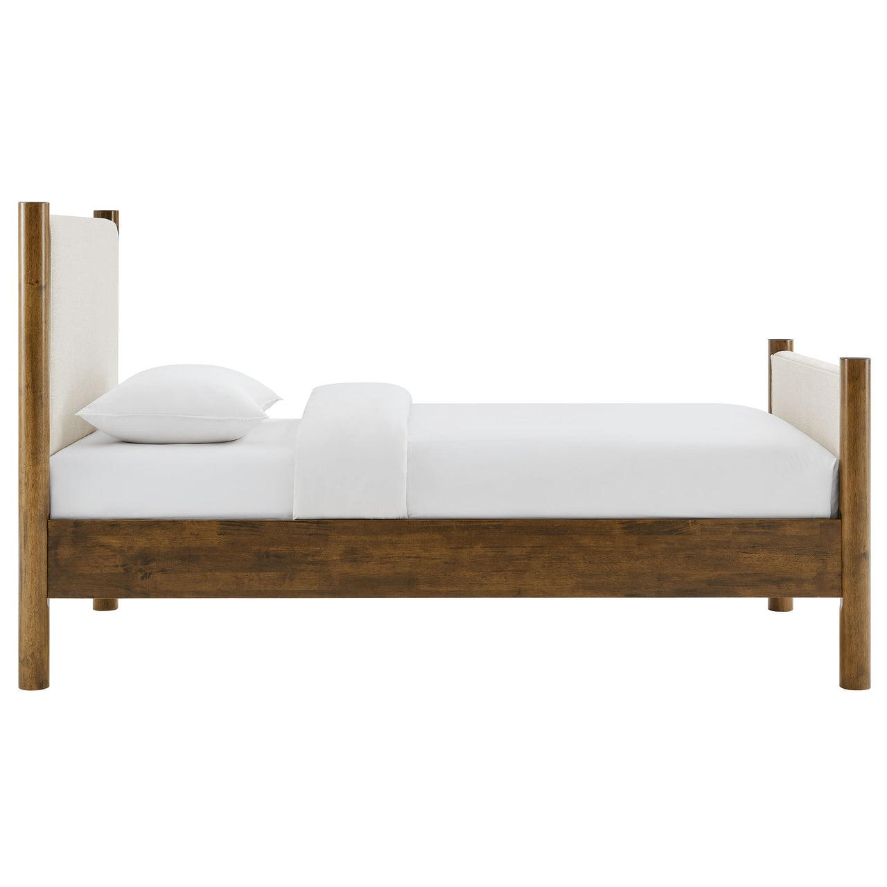 Maple Twin Upholstered Fabric Platform Bed, Ivory & Walnut