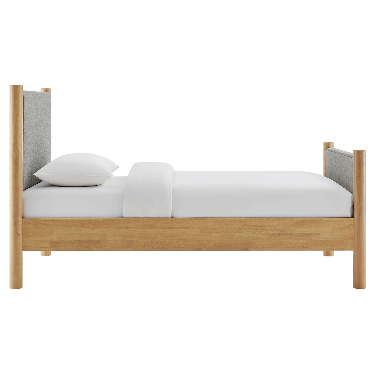 Maple Twin Upholstered Fabric Platform Bed, Light Gray & Oak