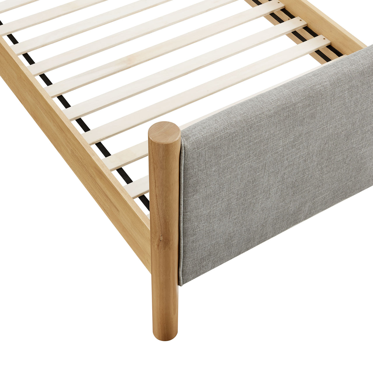 Maple Twin Upholstered Fabric Platform Bed, Light Gray & Oak