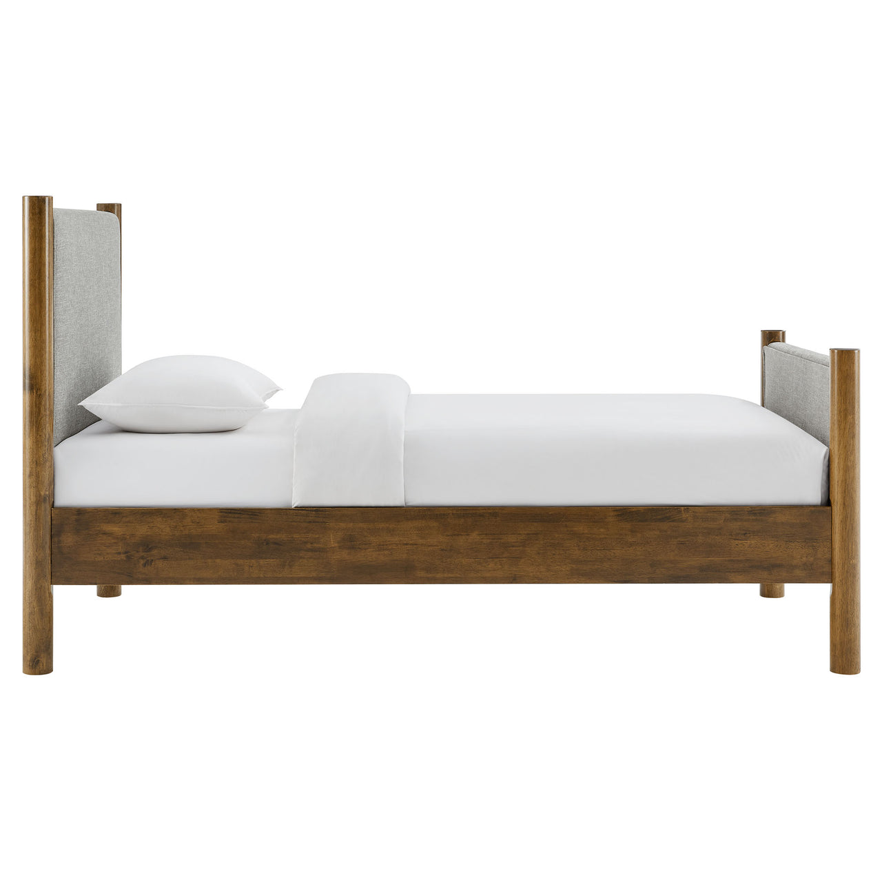 Maple Twin Upholstered Fabric Platform Bed, Light Gray & Walnut
