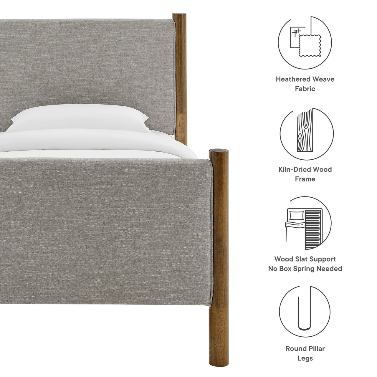 Maple Twin Upholstered Fabric Platform Bed, Light Gray & Walnut