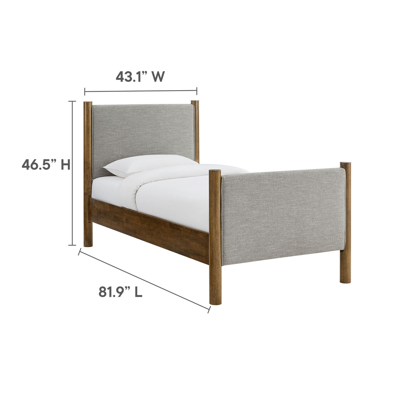 Maple Twin Upholstered Fabric Platform Bed, Light Gray & Walnut