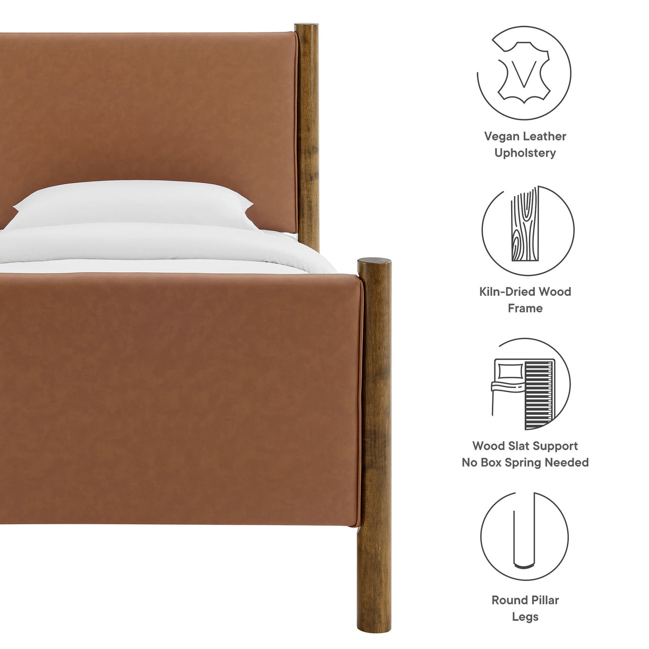 Maple Twin Upholstered Eco-Leather Platform Bed, Tan & Walnut