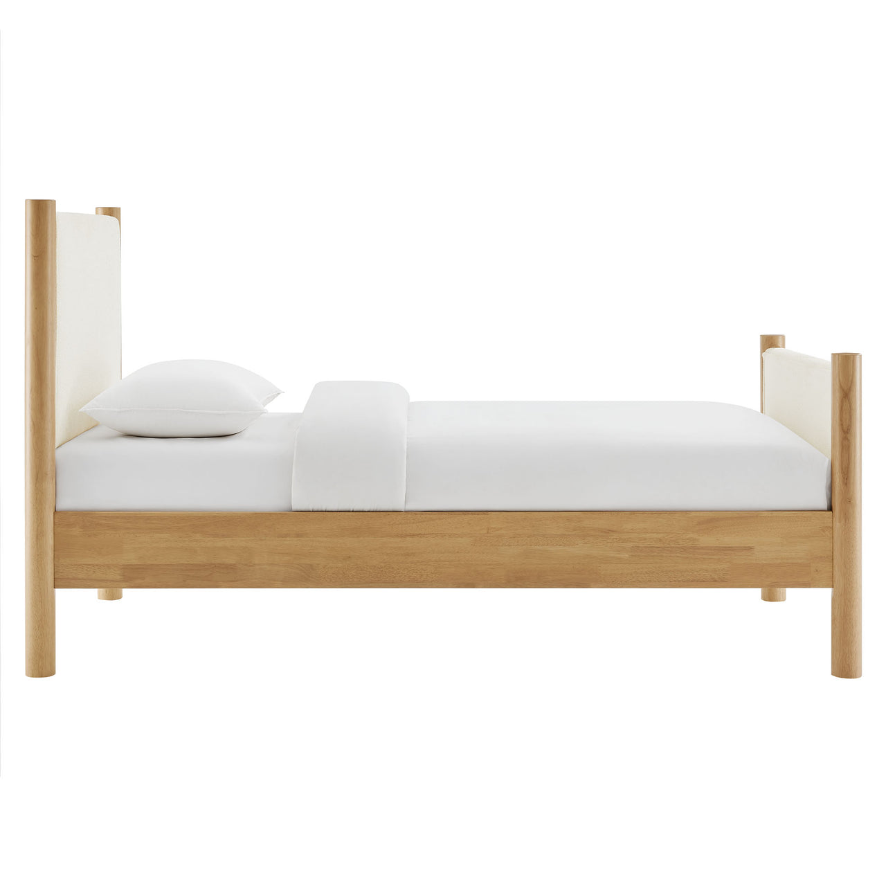 Maple Twin Upholstered Boucle Platform Bed, White & Oak