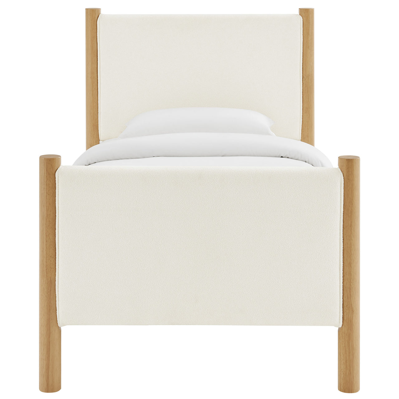 Maple Twin Upholstered Boucle Platform Bed, White & Oak