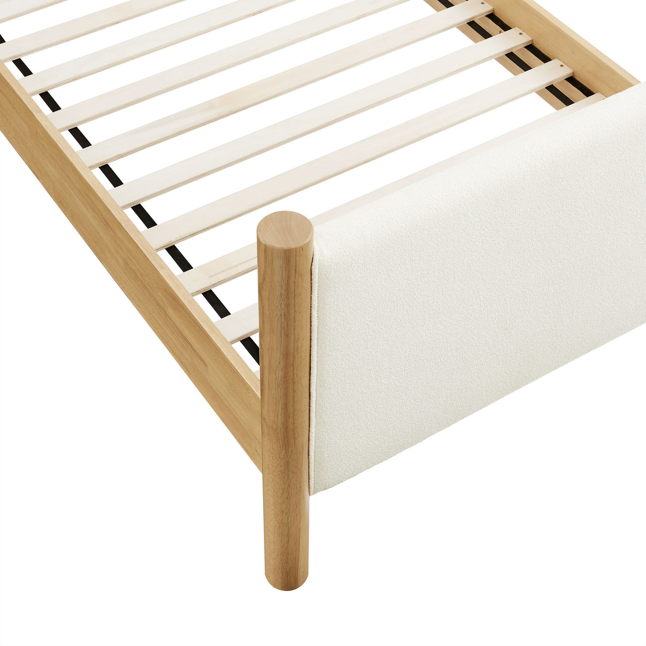 Maple Twin Upholstered Boucle Platform Bed, White & Oak