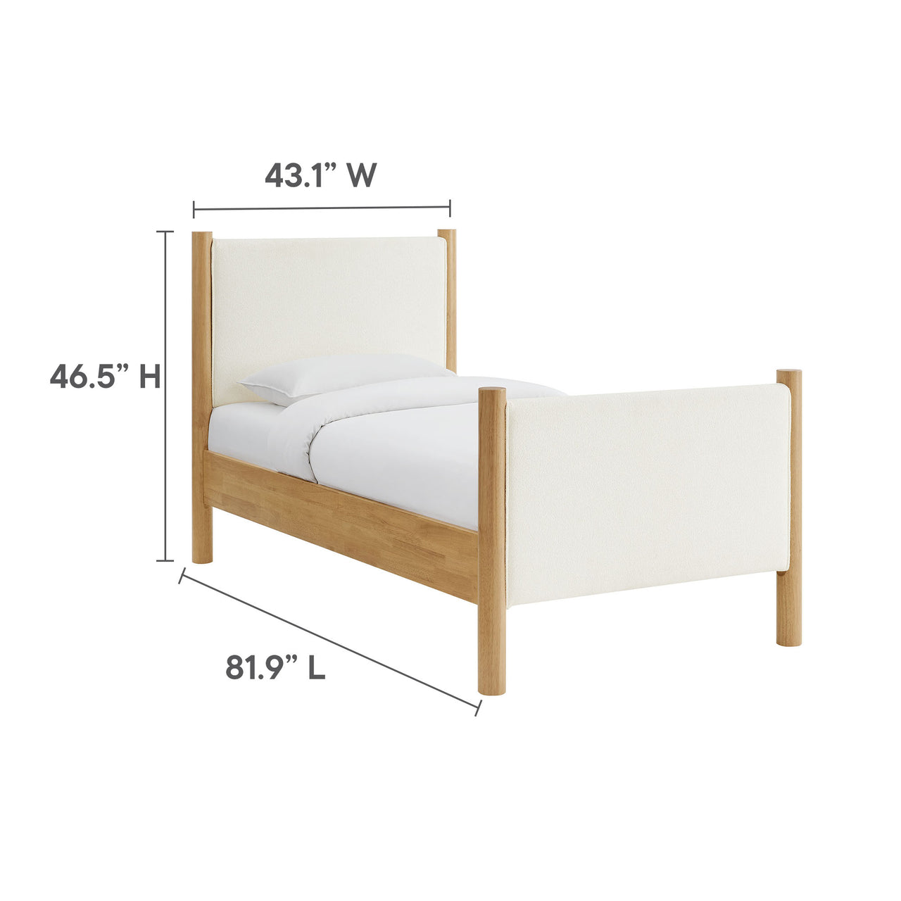 Maple Twin Upholstered Boucle Platform Bed, White & Oak