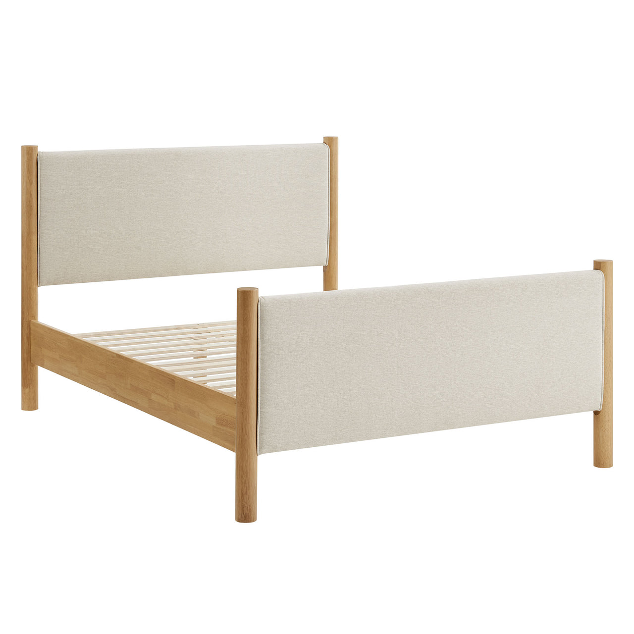 Maple Full Upholstered Fabric Platform Bed, Ivory & Oak