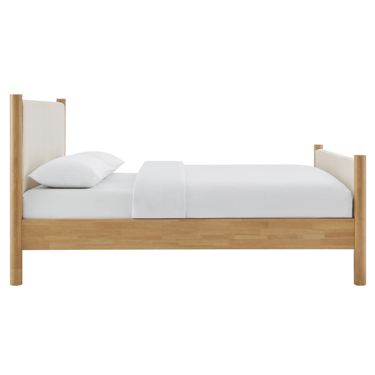 Maple Full Upholstered Fabric Platform Bed, Ivory & Oak