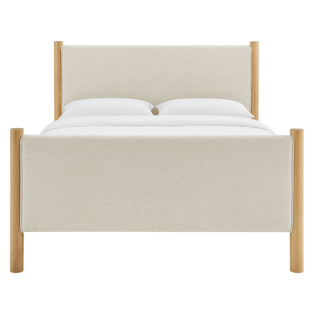 Maple Full Upholstered Fabric Platform Bed, Ivory & Oak