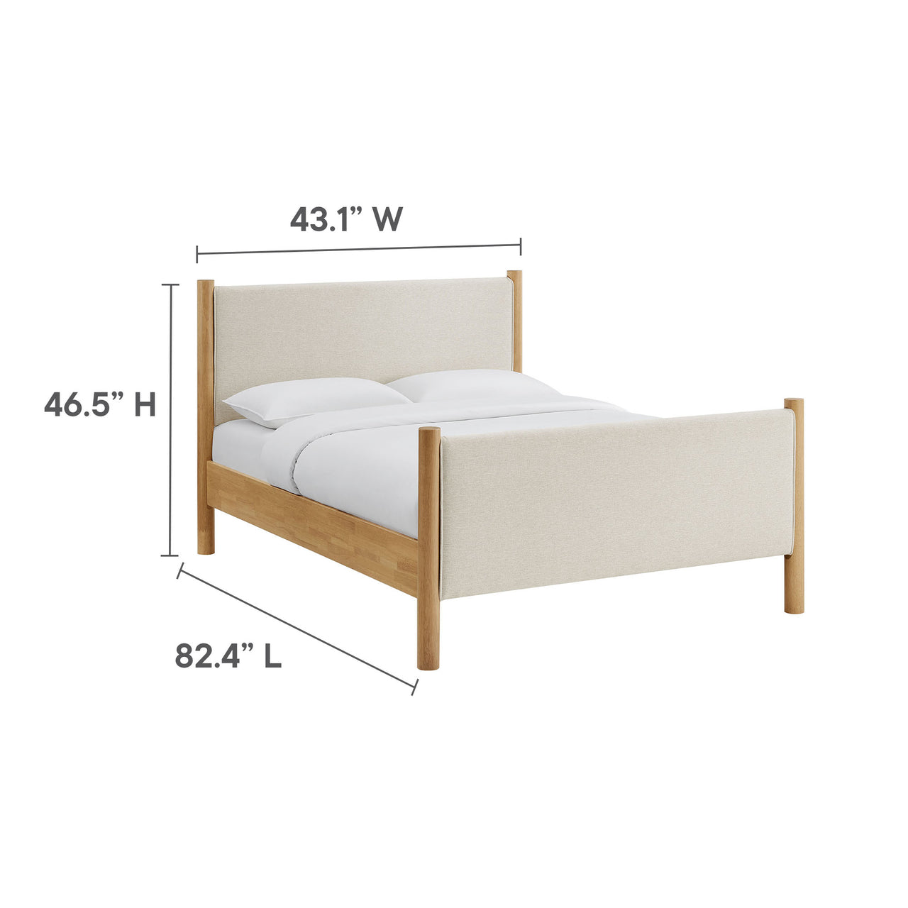 Maple Full Upholstered Fabric Platform Bed, Ivory & Oak