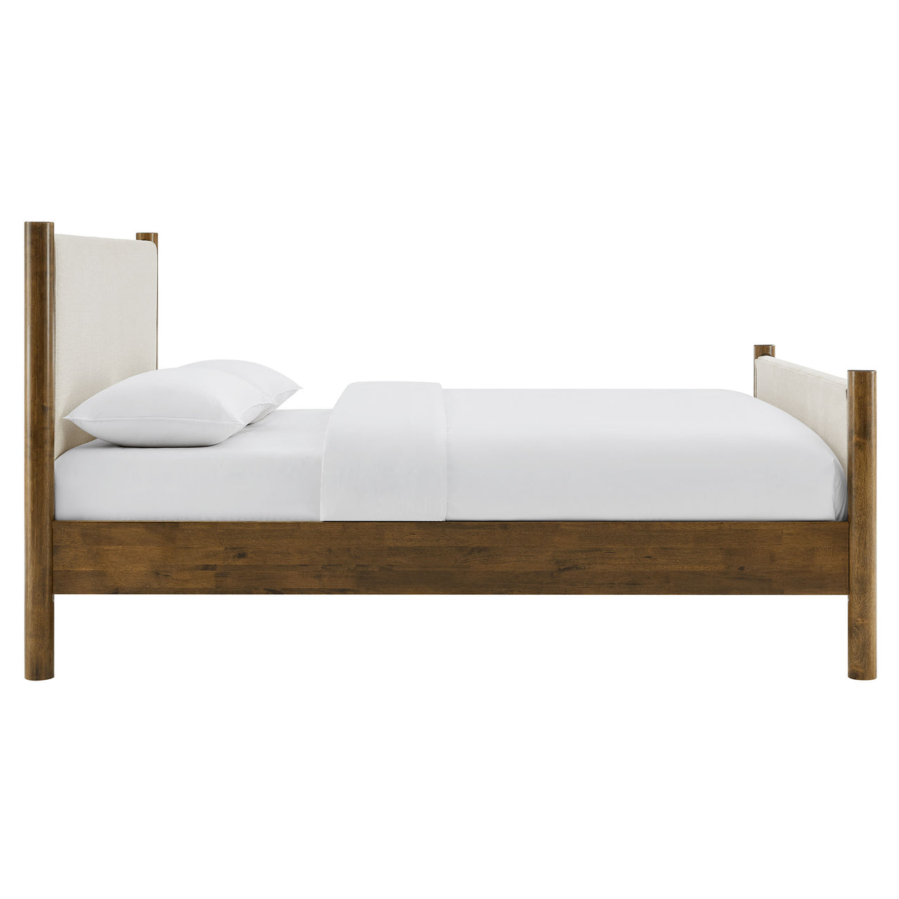 Maple Full Upholstered Fabric Platform Bed, Ivory & Walnut