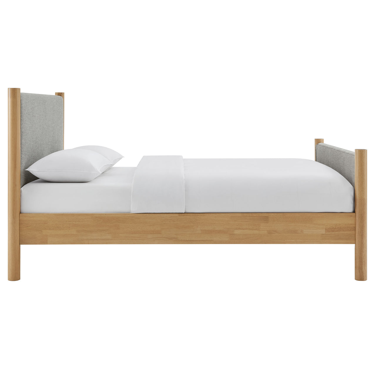Maple Full Upholstered Fabric Platform Bed, Light Gray & Oak