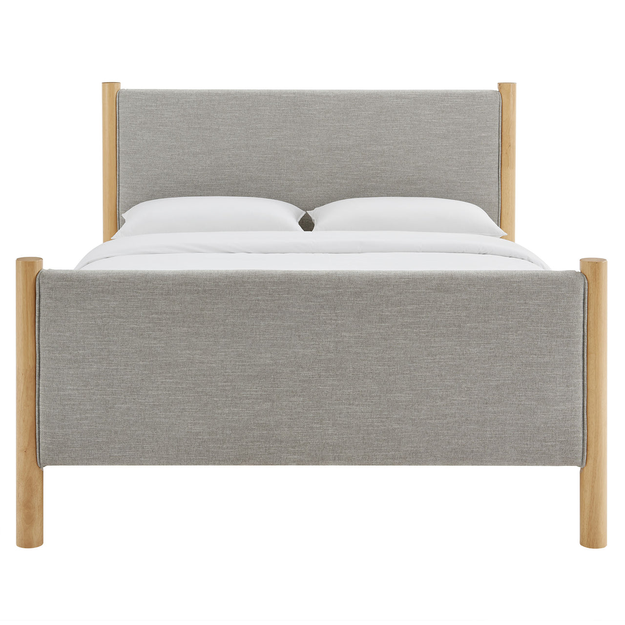 Maple Full Upholstered Fabric Platform Bed, Light Gray & Oak