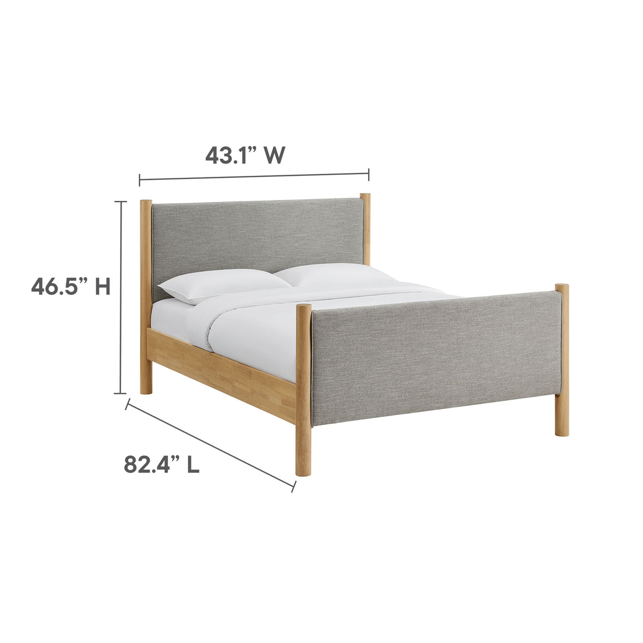 Maple Full Upholstered Fabric Platform Bed, Light Gray & Oak