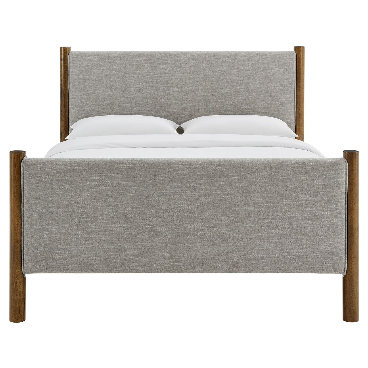 Maple Full Upholstered Fabric Platform Bed, Light Gray & Walnut