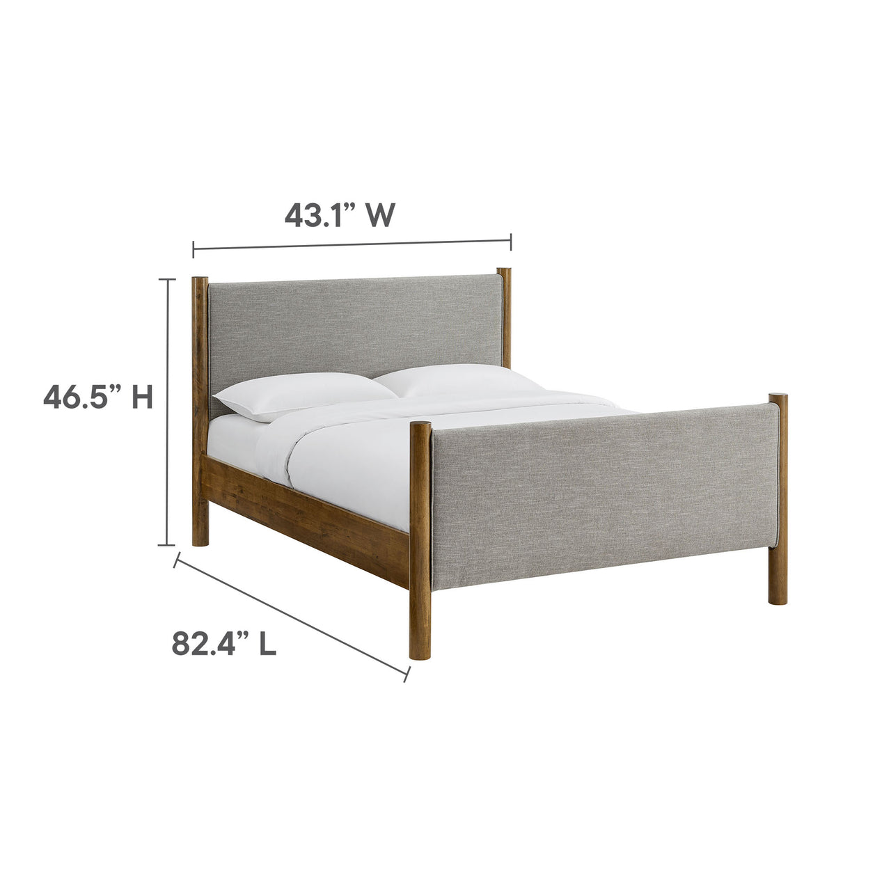 Maple Full Upholstered Fabric Platform Bed, Light Gray & Walnut