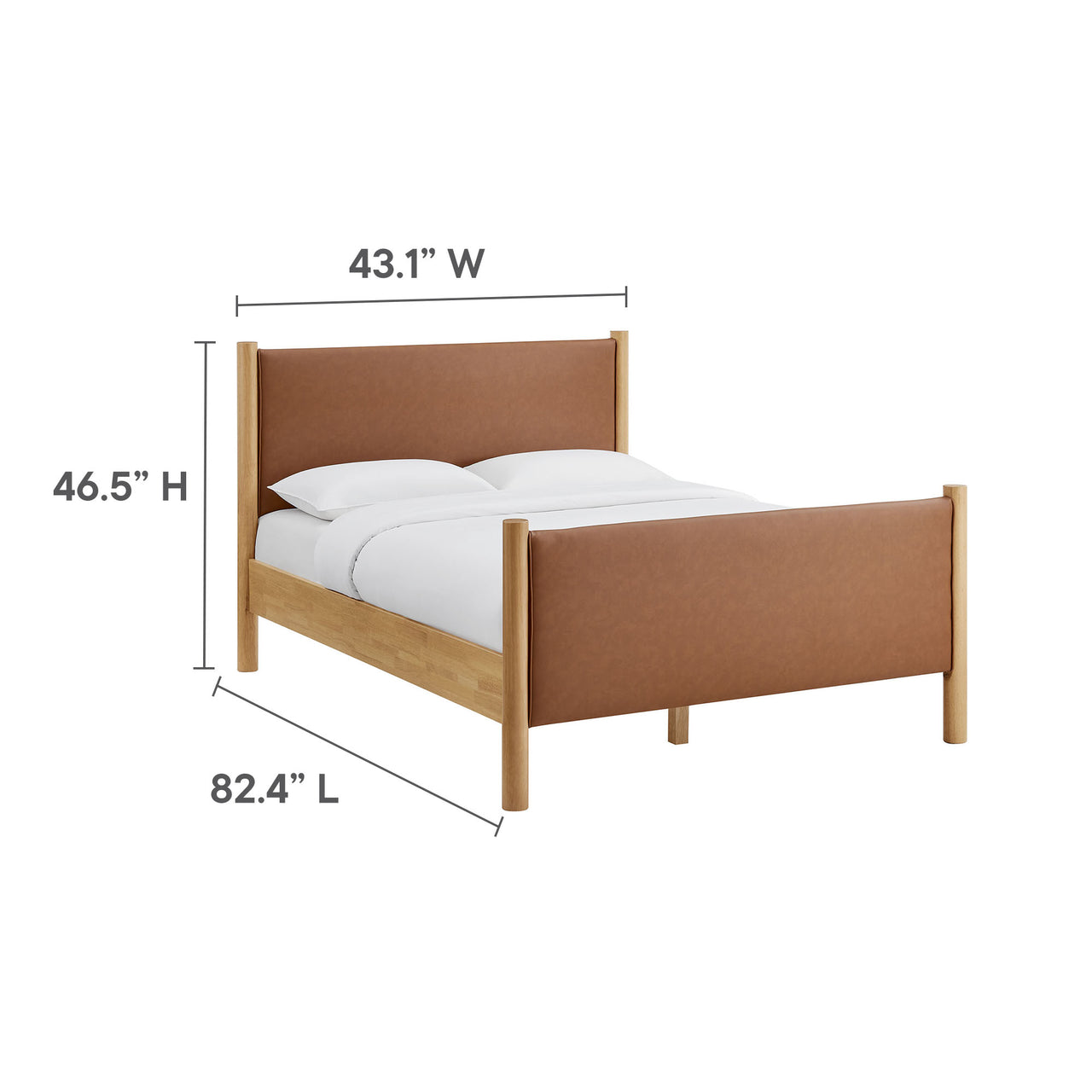 Maple Full Upholstered Eco-Leather Platform Bed, Tan & Oak