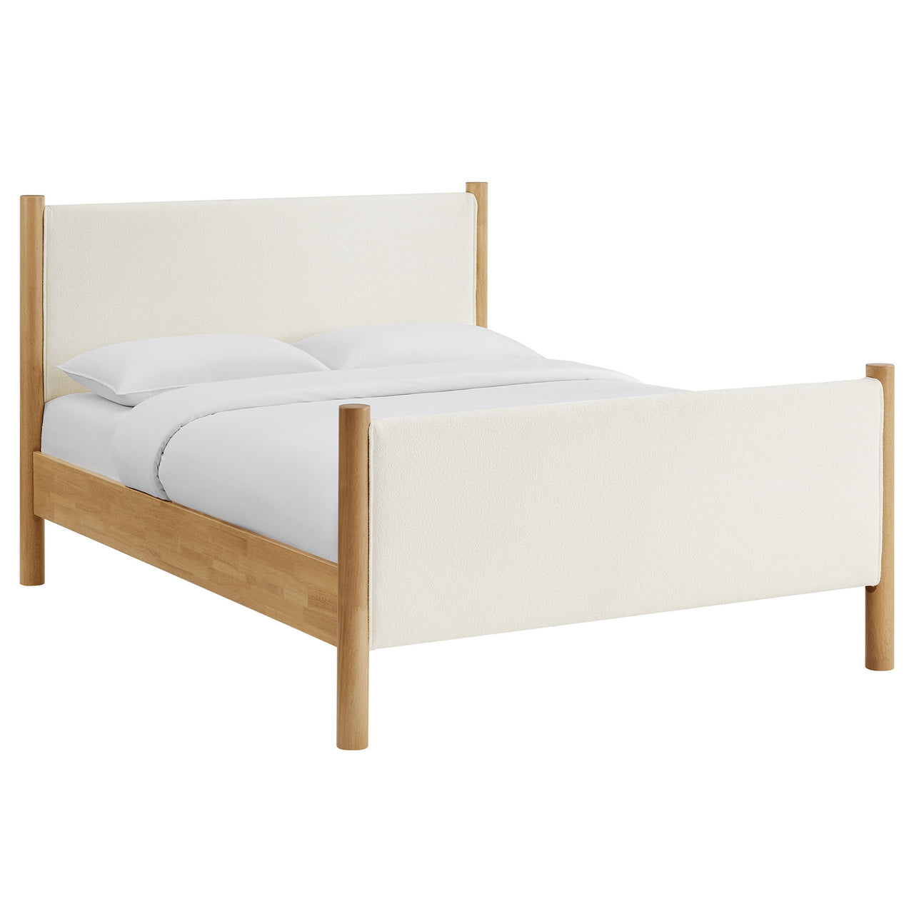 Maple Full Upholstered Boucle Platform Bed, White & Oak