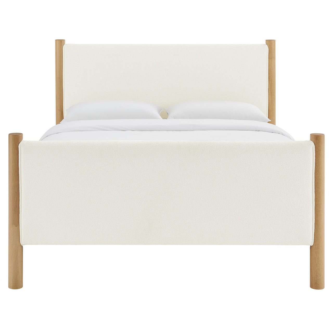 Maple Full Upholstered Boucle Platform Bed, White & Oak
