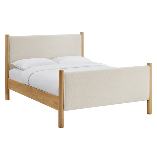 Maple Queen Upholstered Fabric Platform Bed, Ivory & Oak