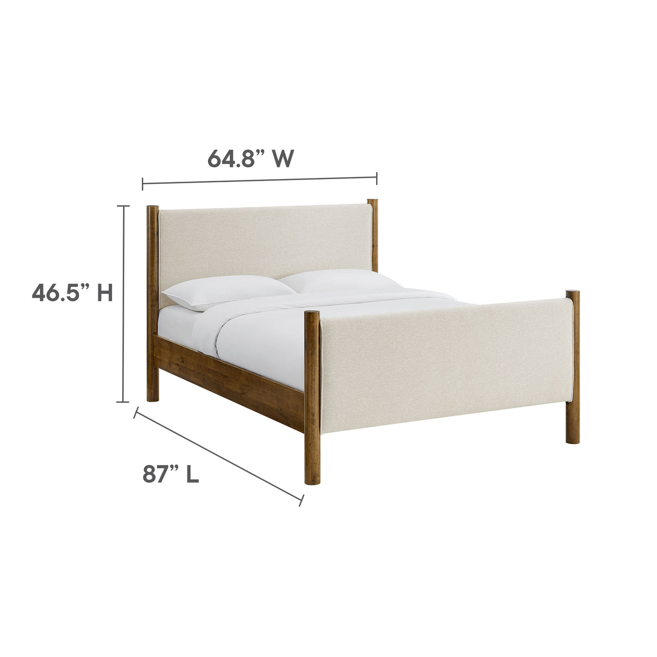 Maple Queen Upholstered Fabric Platform Bed, Ivory & Walnut
