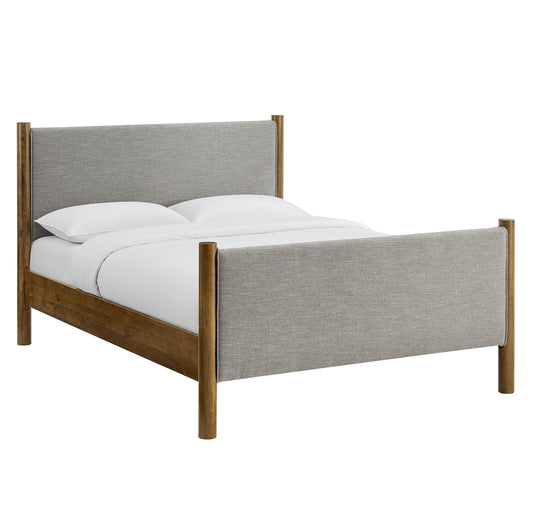 Maple Queen Upholstered Fabric Platform Bed, Light Gray & Walnut