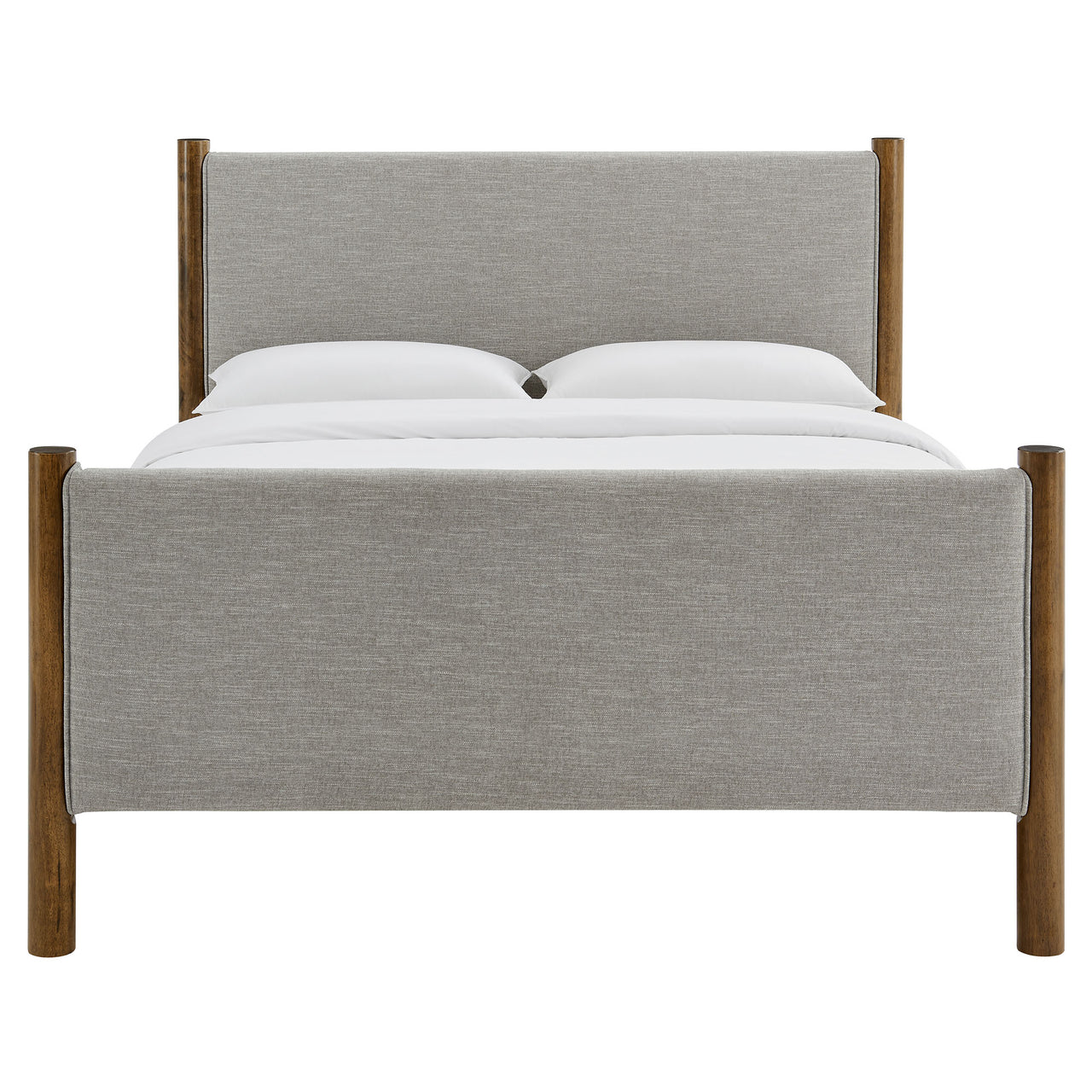 Maple Queen Upholstered Fabric Platform Bed, Light Gray & Walnut