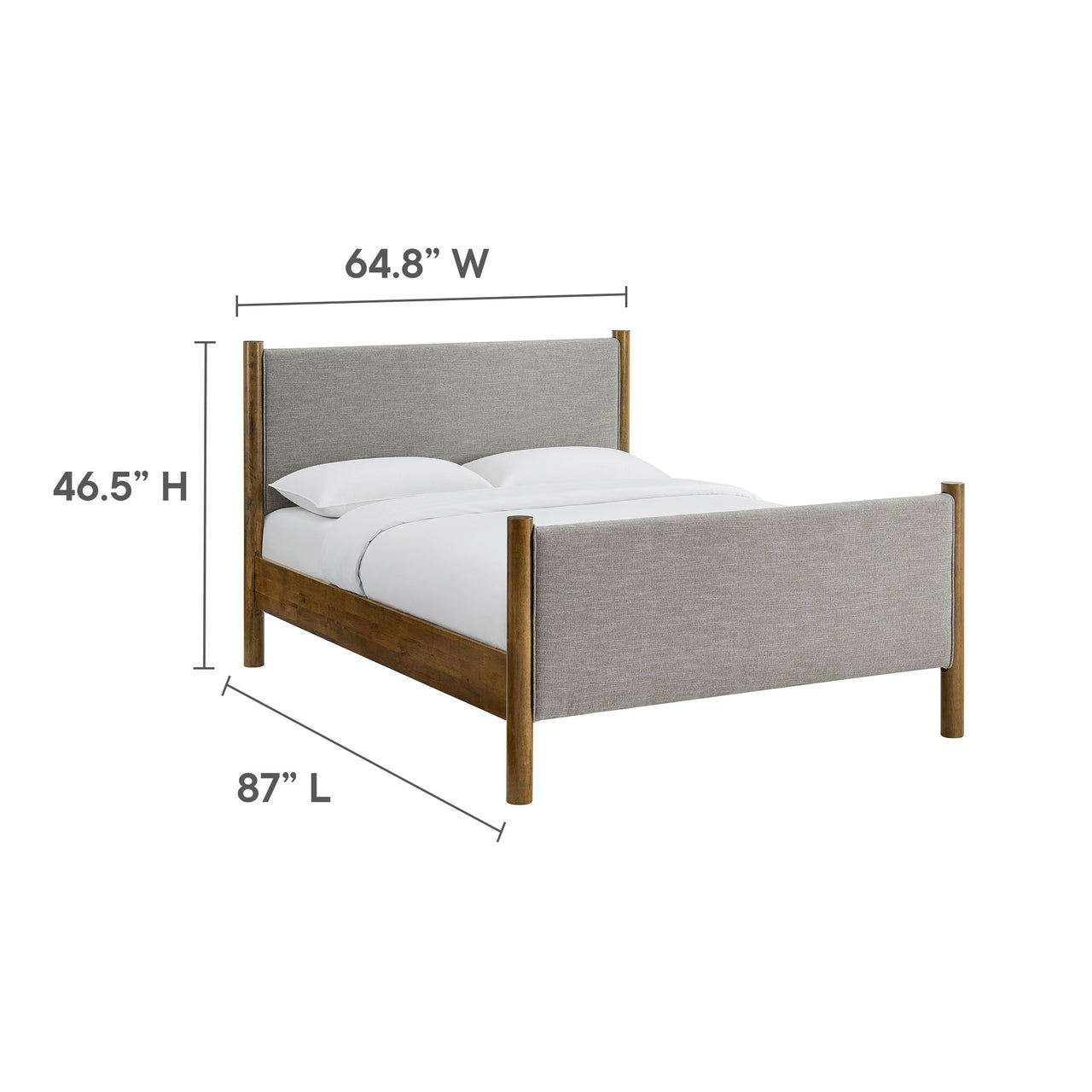 Maple Queen Upholstered Fabric Platform Bed, Light Gray & Walnut