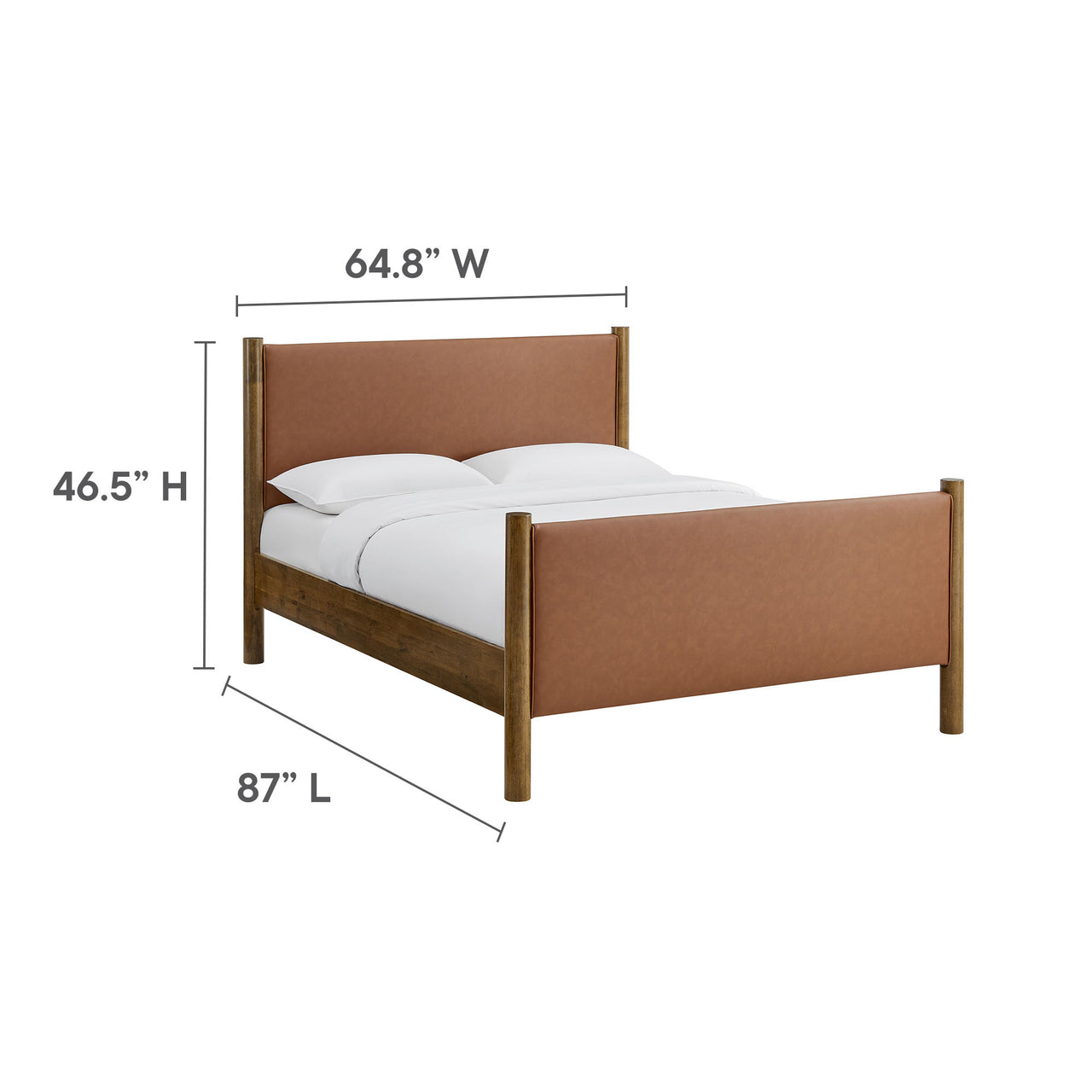 Maple Queen Upholstered Eco-Leather Platform Bed, Tan & Walnut