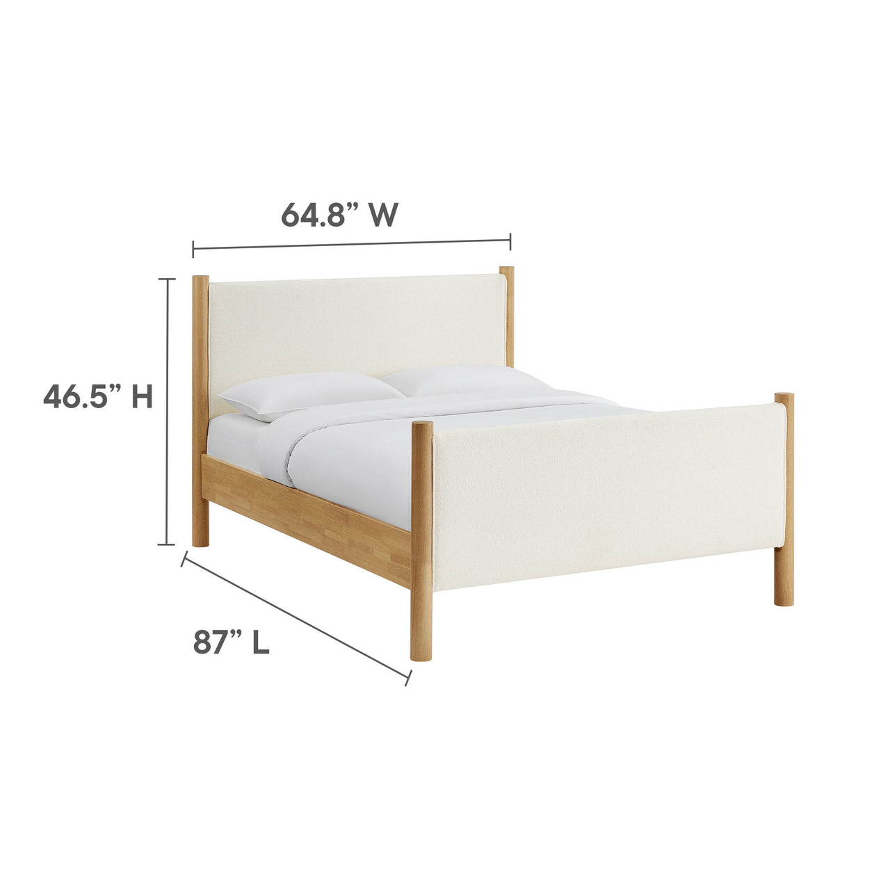 Maple Queen Upholstered Boucle Platform Bed, White & Oak