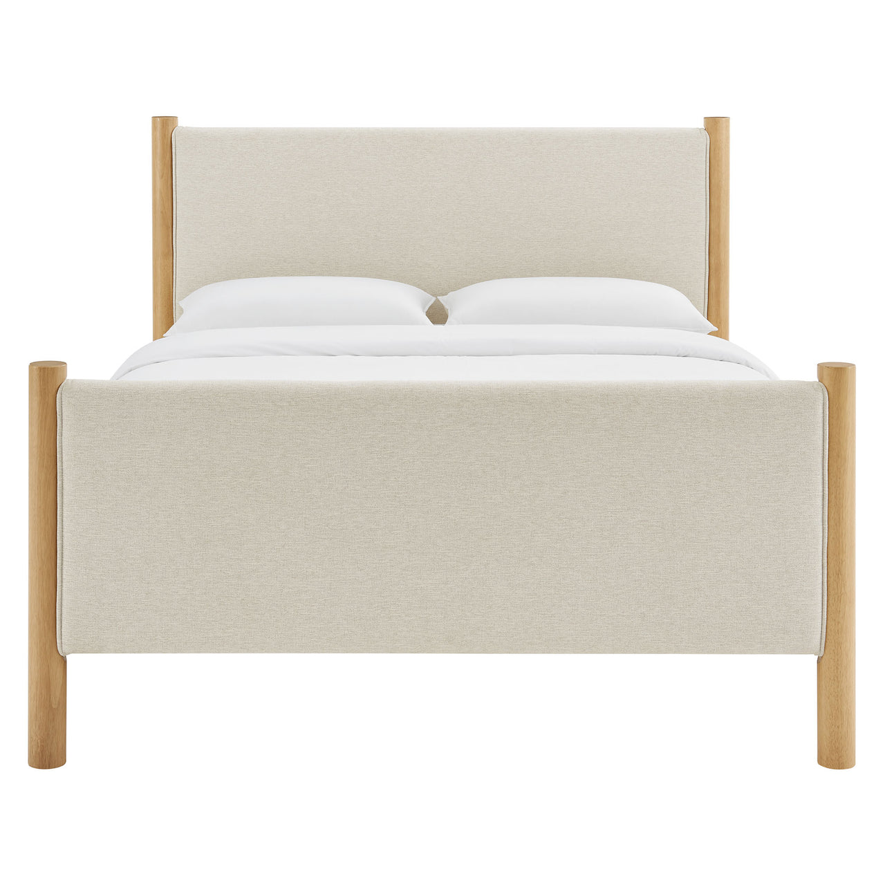 Maple King Upholstered Fabric Platform Bed, Ivory & Oak