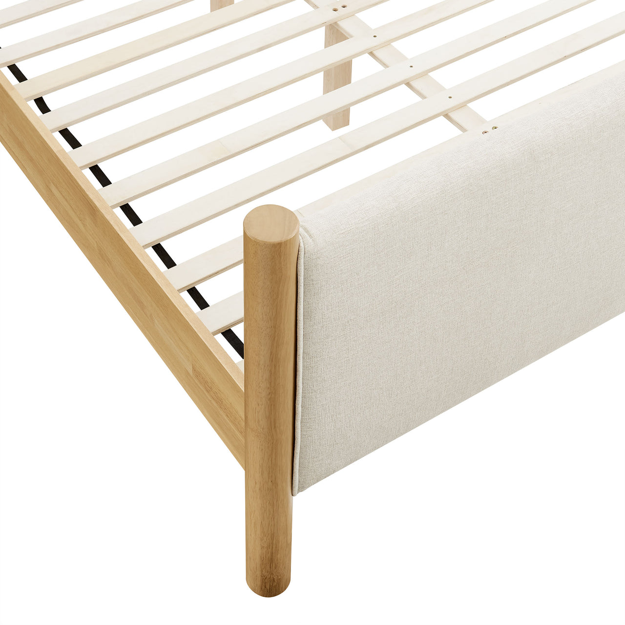 Maple King Upholstered Fabric Platform Bed, Ivory & Oak